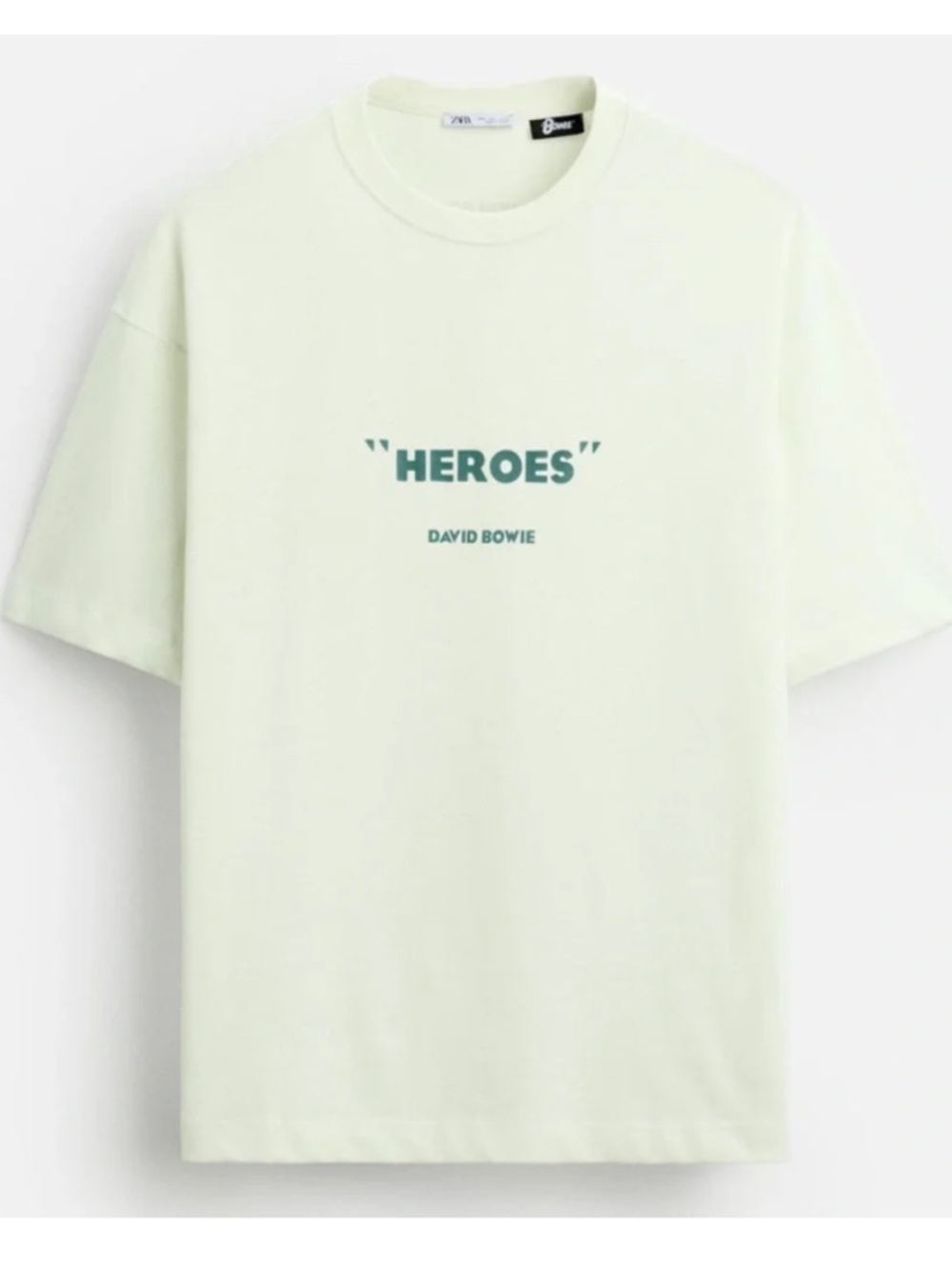 Zara Cream Graphic Tee with Teal "HEROES" Print